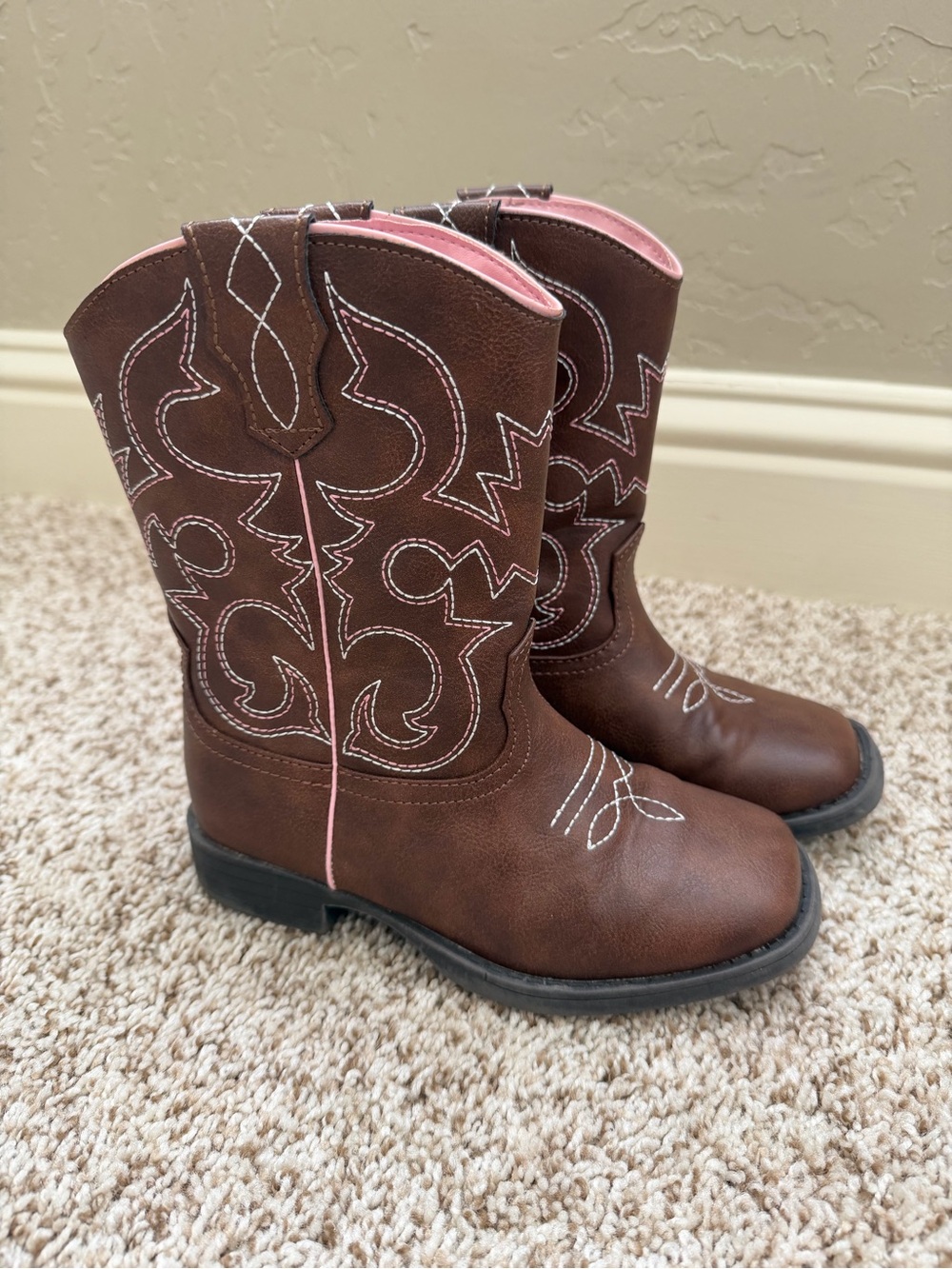wonder nation Brown Cowboy Boots with Pink Trim
